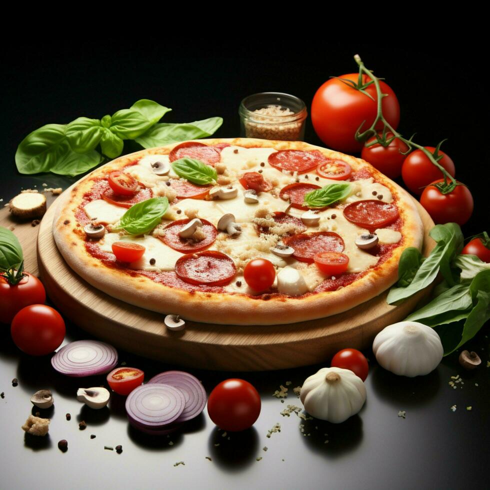 Ingredients for a delicious pizza, isolated on white For Social Media Post Size AI Generated photo