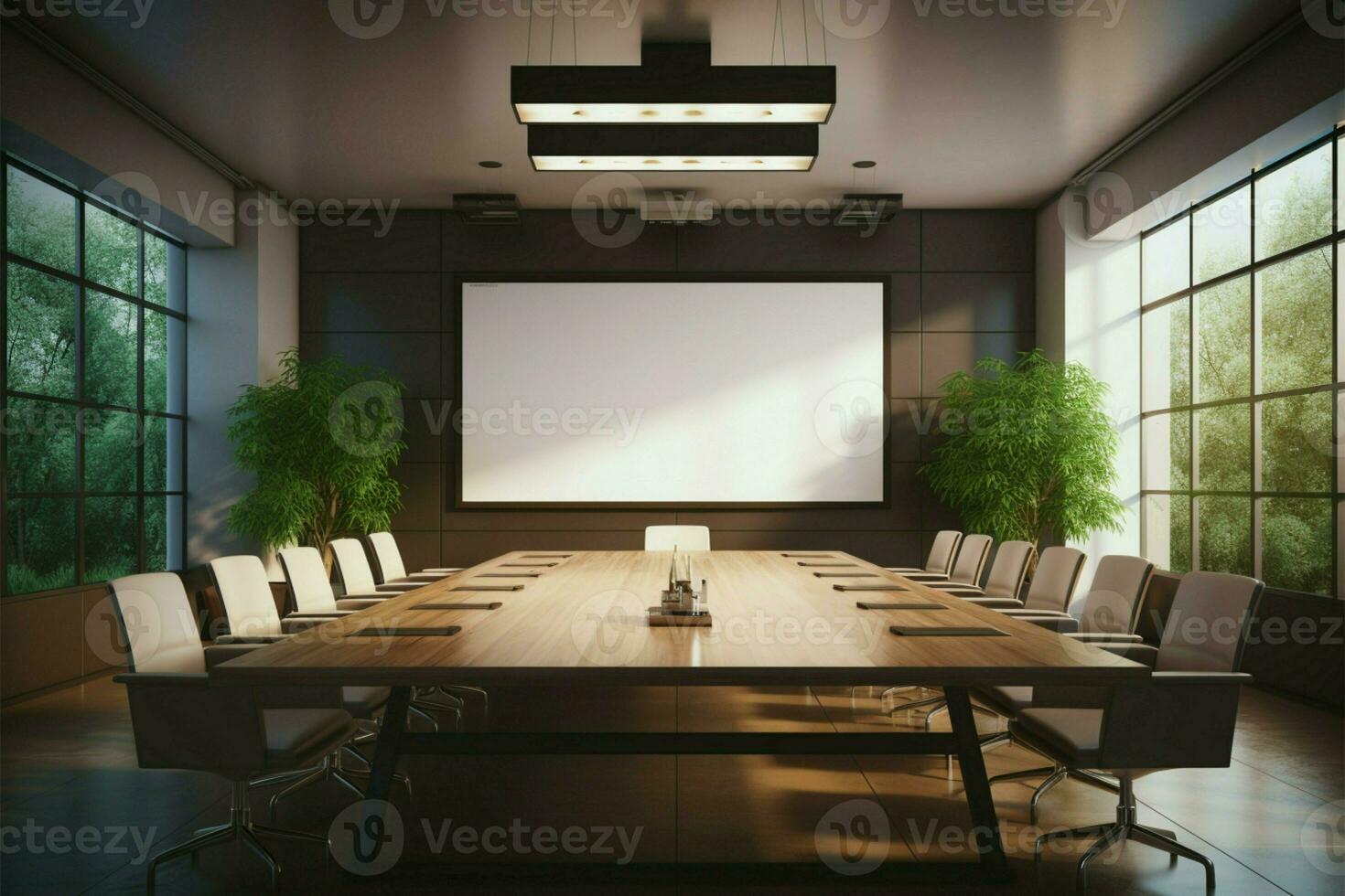 Professional conference chamber with a wall screen for presentations AI Generated photo