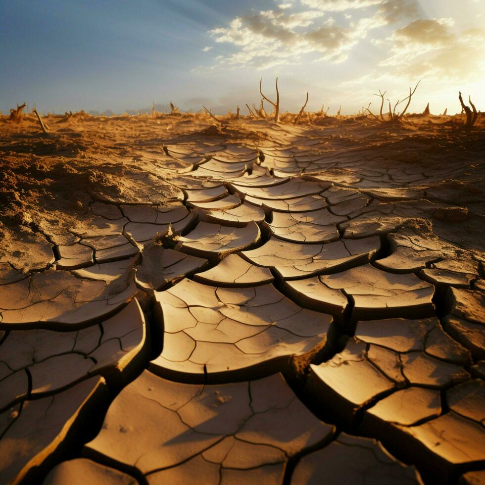 clima crisis árido tierra, agrietado y seco, dice de cambiando Desierto paisaje para social medios de comunicación enviar Talla ai generado foto
