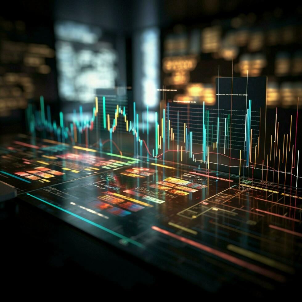 visualizante tendencias negocio, valores mercado datos creativamente representado para perspectivas para social medios de comunicación enviar Talla ai generado foto