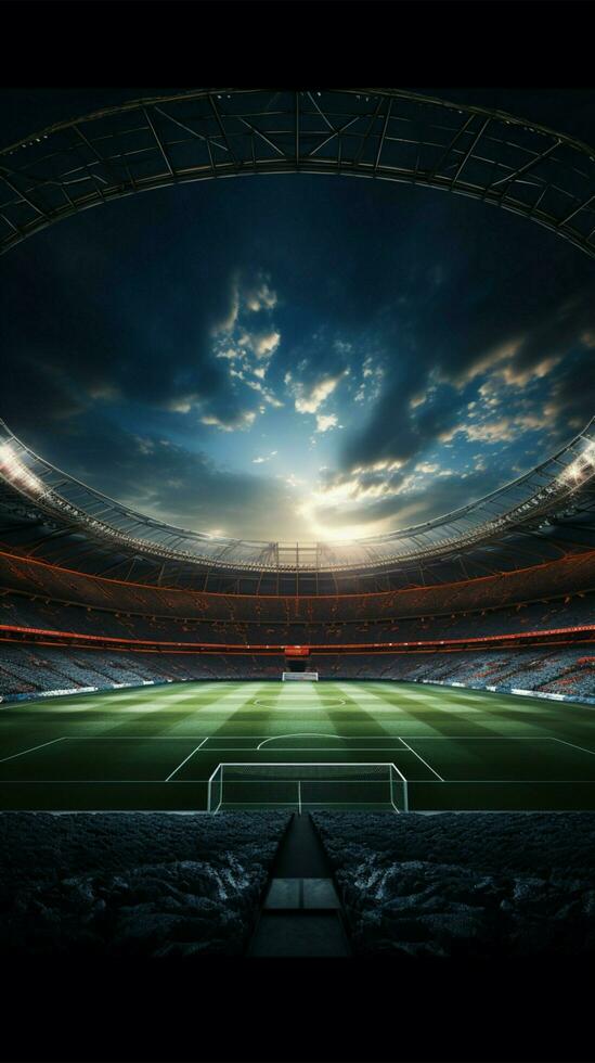 Arena magnificence, 3D rendered soccer goalposts highlight stadiums grandeur Vertical Mobile Wallpaper AI Generated photo
