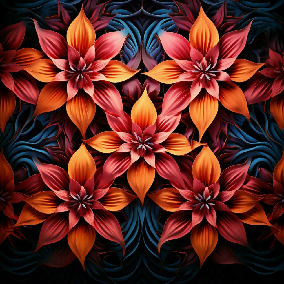 Geometric flowers create a mesmerizing pattern on a line art background For Social Media Post Size AI Generated photo