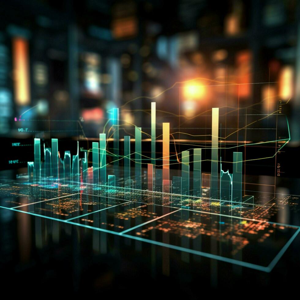 visualizante tendencias negocio, valores mercado datos creativamente representado para perspectivas para social medios de comunicación enviar Talla ai generado foto