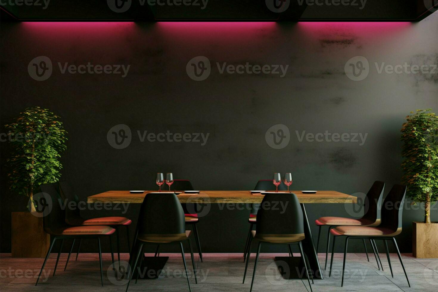 A contemporary restaurant with an empty black wall for advertising AI Generated photo