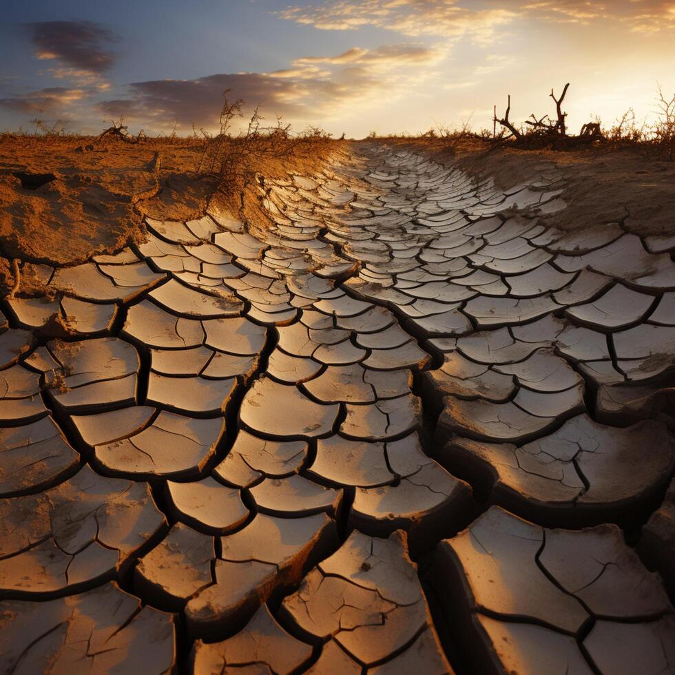 Natures alarm Cracked, dried soil in desert speaks of climate changes severity For Social Media Post Size AI Generated photo