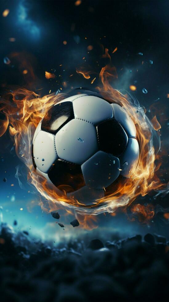 Triumph in motion, Soccer ball flies into goal with pinpoint accuracy Vertical Mobile Wallpaper AI Generated photo