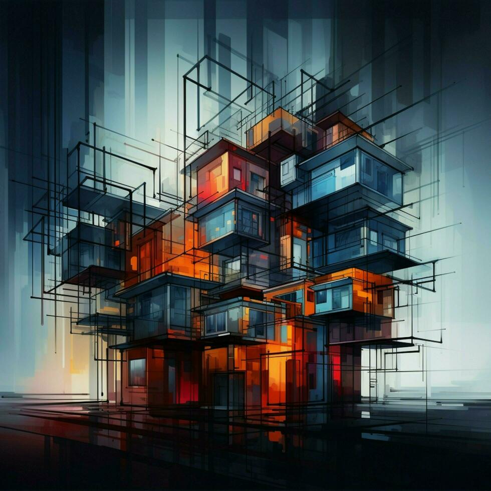 architecture, A mesmerizing abstract artwork with vibrant colors and intricate patterns For Social Media Post Size AI Generated photo