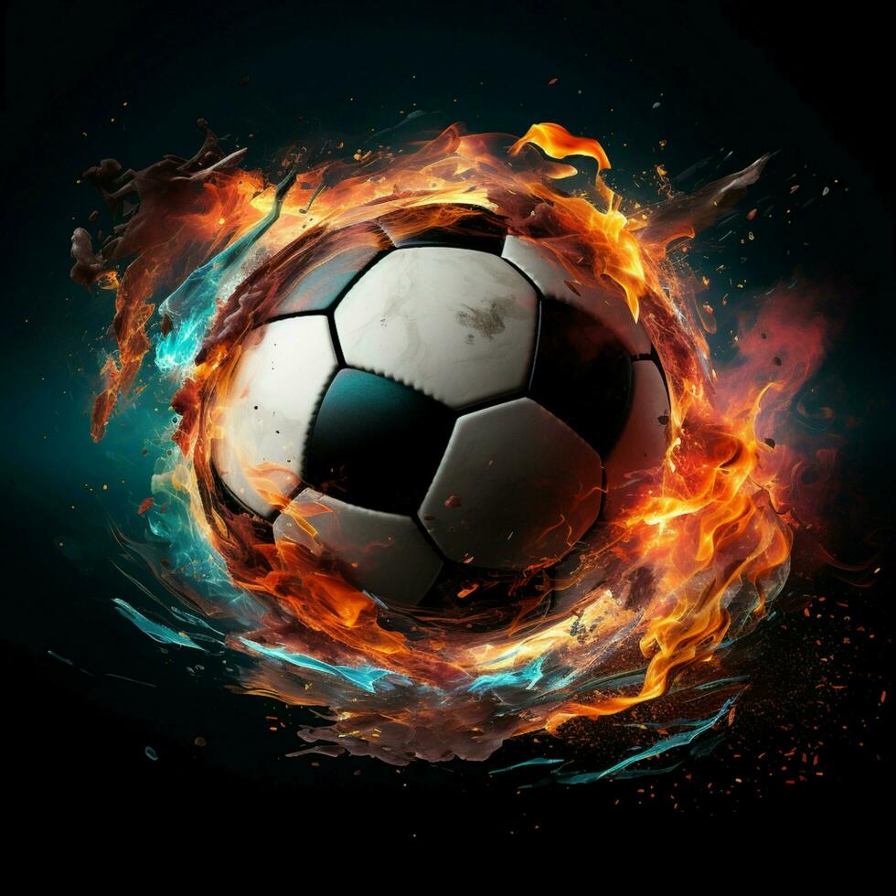 Dynamic soccer ball art, abstract design, sports poster centerpiece For Social Media Post Size AI Generated photo