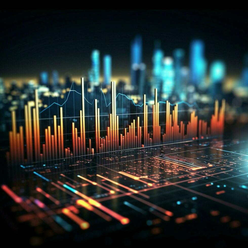 visualizante dinámica negocio, valores mercado tendencias y patrones creativamente representado para social medios de comunicación enviar Talla ai generado foto