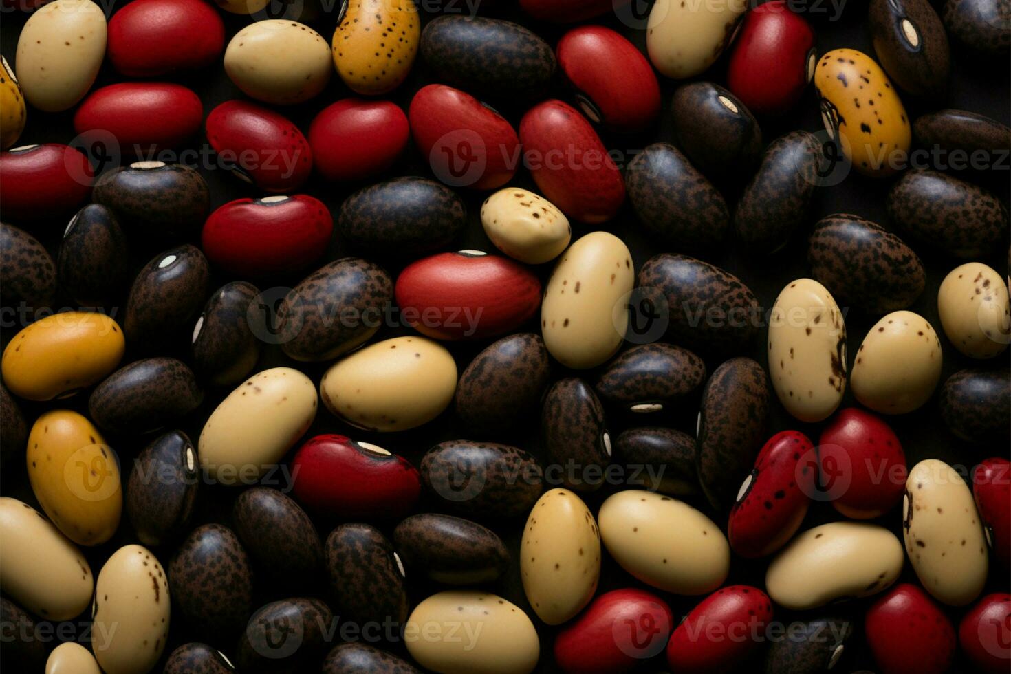 A backdrop featuring various beans artfully intertwined in a pattern AI Generated photo