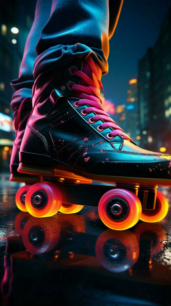 Vibrant skate culture, Colorful, clean style with dazzling neon lights Vertical Mobile Wallpaper AI Generated photo