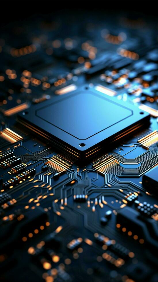 Luminous technology A blue circuit board emits a captivating radiance Vertical Mobile Wallpaper AI Generated photo