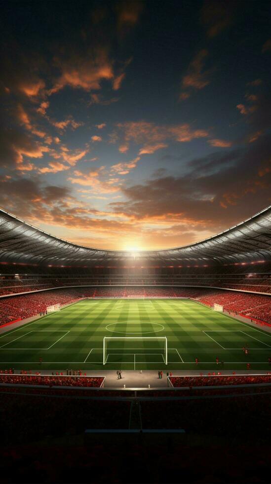 Soccer arena in 3D, A rendered stadium with a crowded field Vertical Mobile Wallpaper AI Generated photo