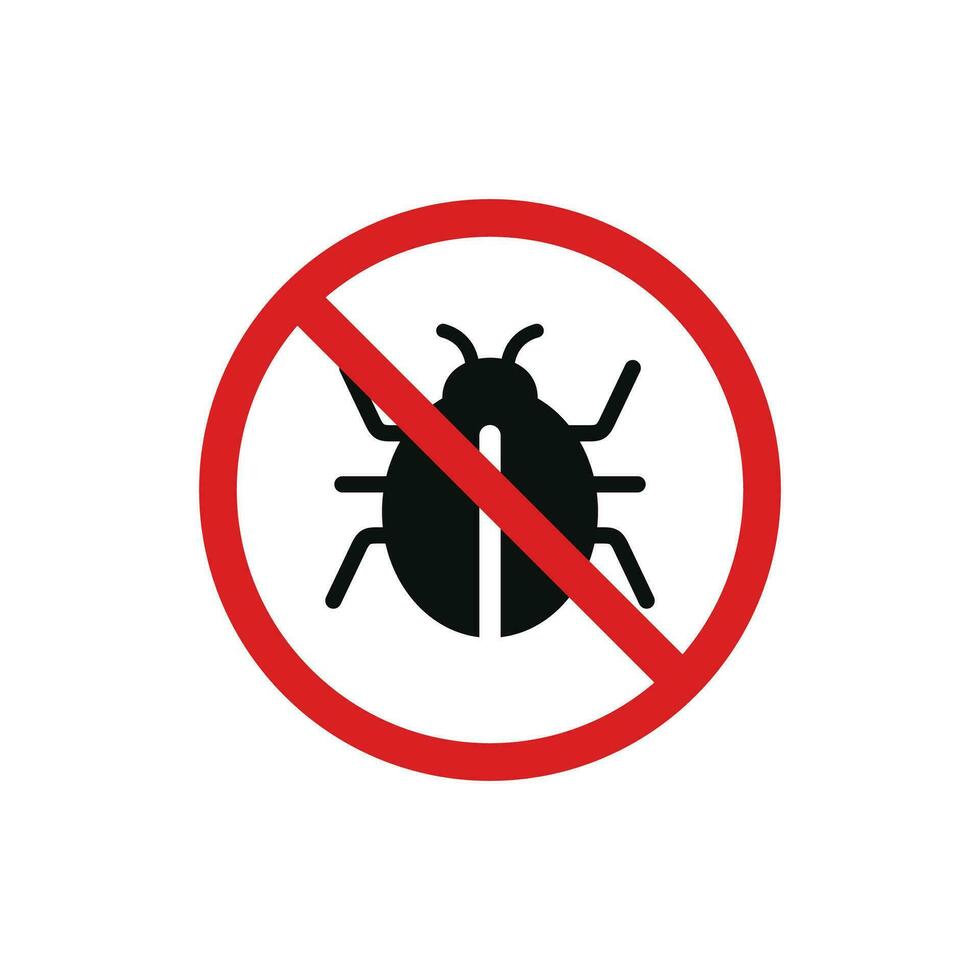 No insects icon sign symbol isolated on white background. Bug prohibition icon vector