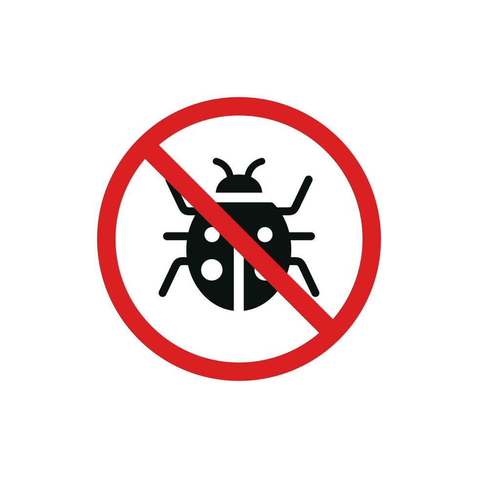 No insects icon sign symbol isolated on white background. Lady bug prohibition icon vector