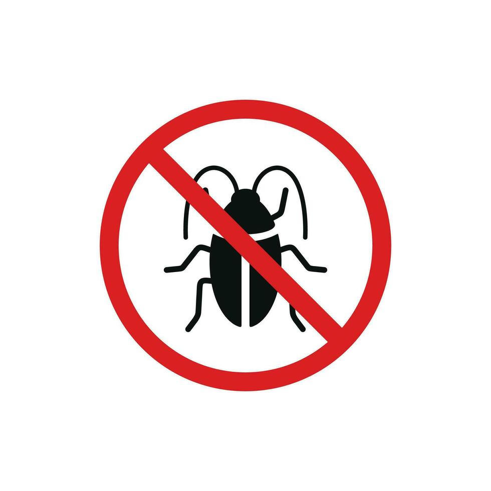 No insects icon sign symbol isolated on white background. Cockroach prohibition icon vector