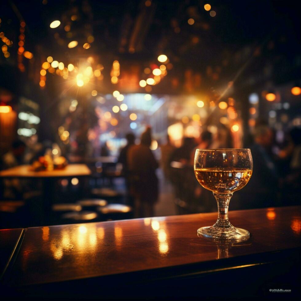 Enchanting pub ambiance Beautiful bokeh lights, celebrating a lively night For Social Media Post Size AI Generated photo