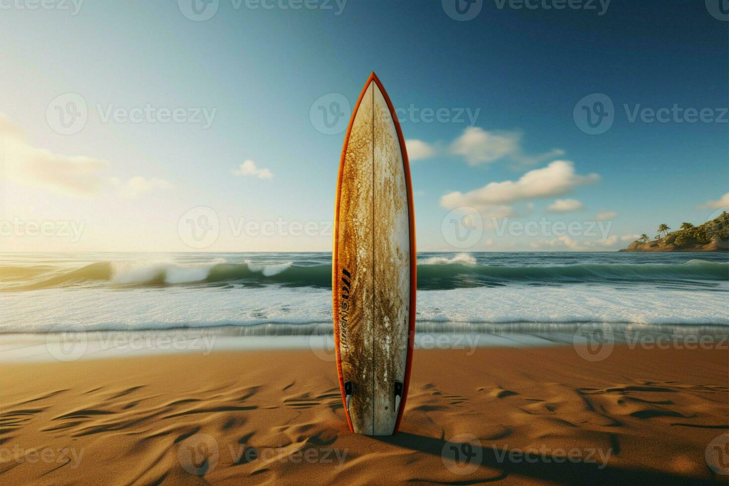 playa ligado tablas de surf conjunto el etapa para acuático excitación, interminable olas ai generado foto