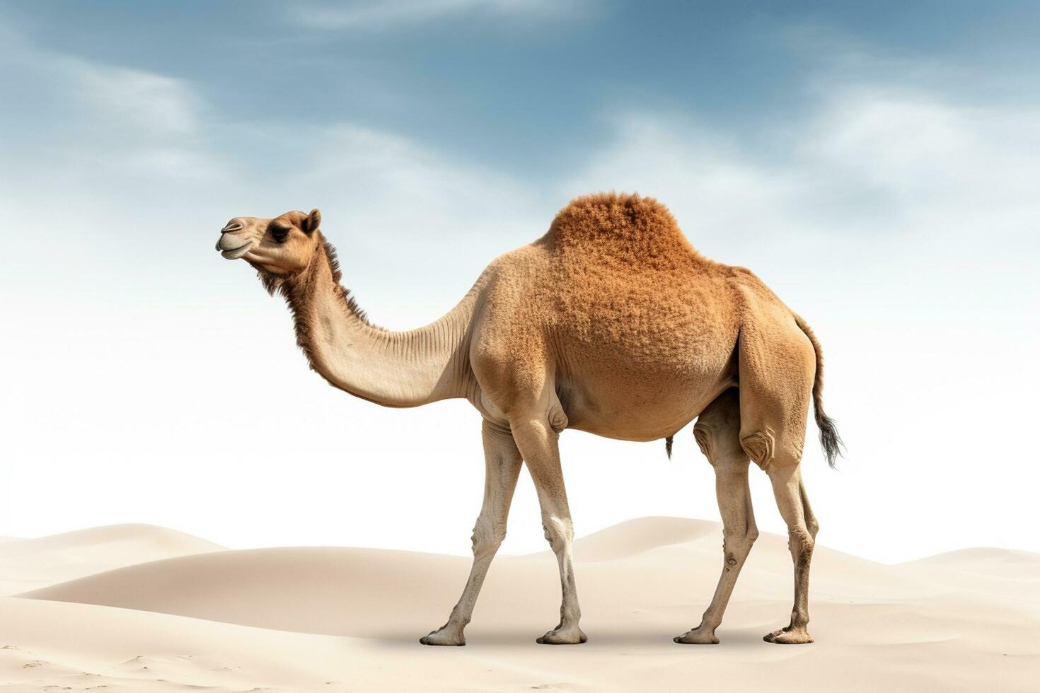 Camel isolated on white background. 3d illustration. Side view. Ai Generated photo