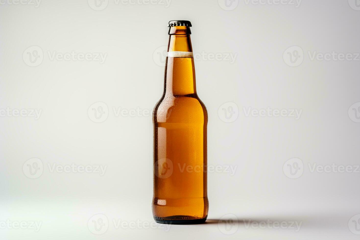 cerveza botella en un blanco antecedentes. de cerca. estudio disparo. ai generado foto