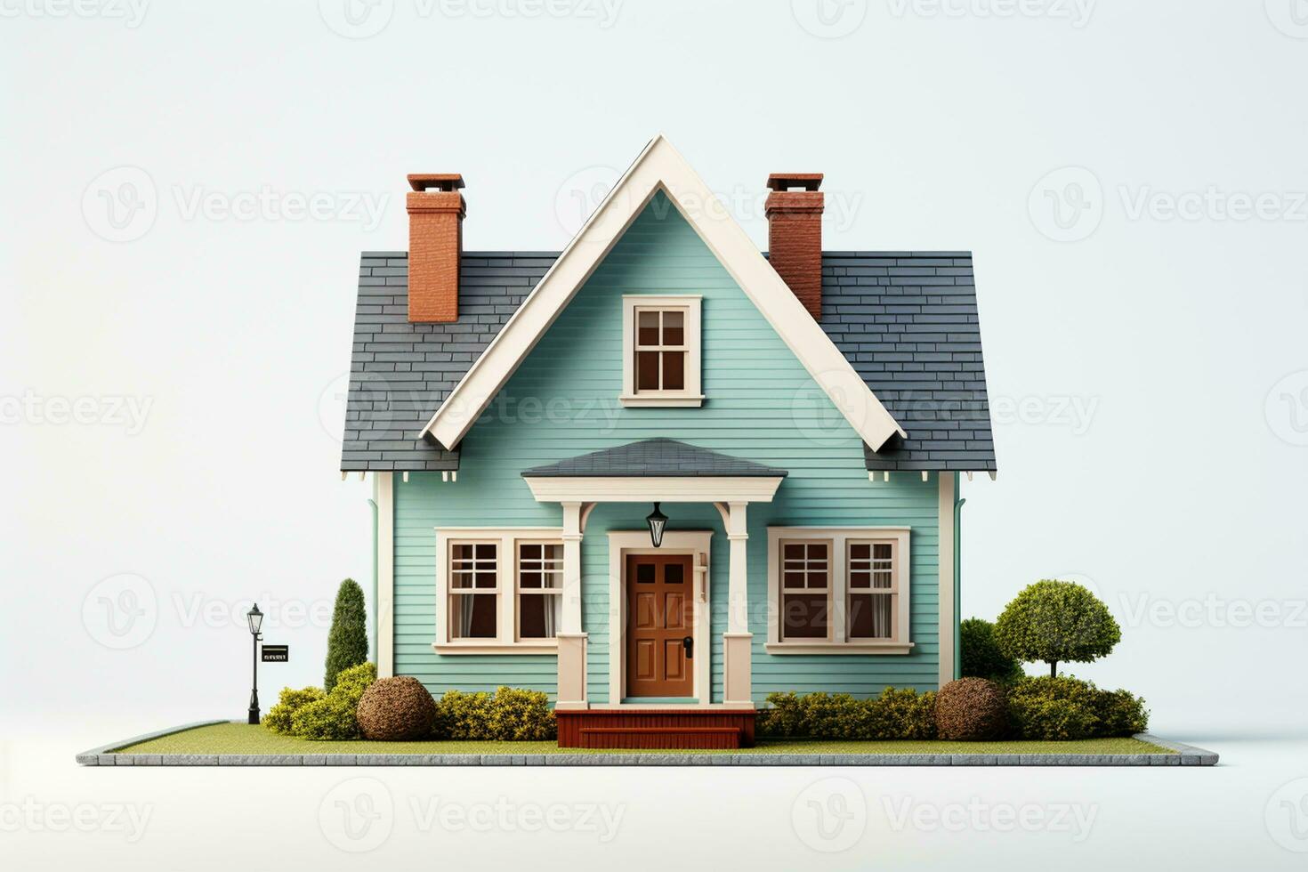 House with a chimney on a white background. 3d rendering Ai Generated photo