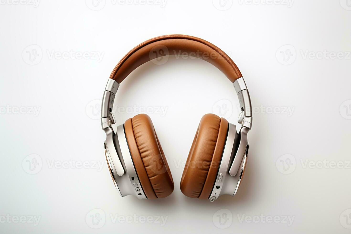 White headphones on a white background. Top view. Flat lay. Ai Generated photo