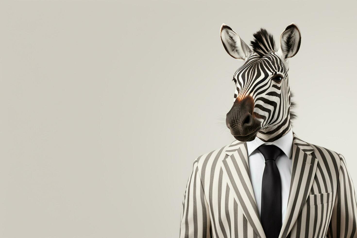 Portrait of a zebra in a suit on a purple background Ai Generated photo