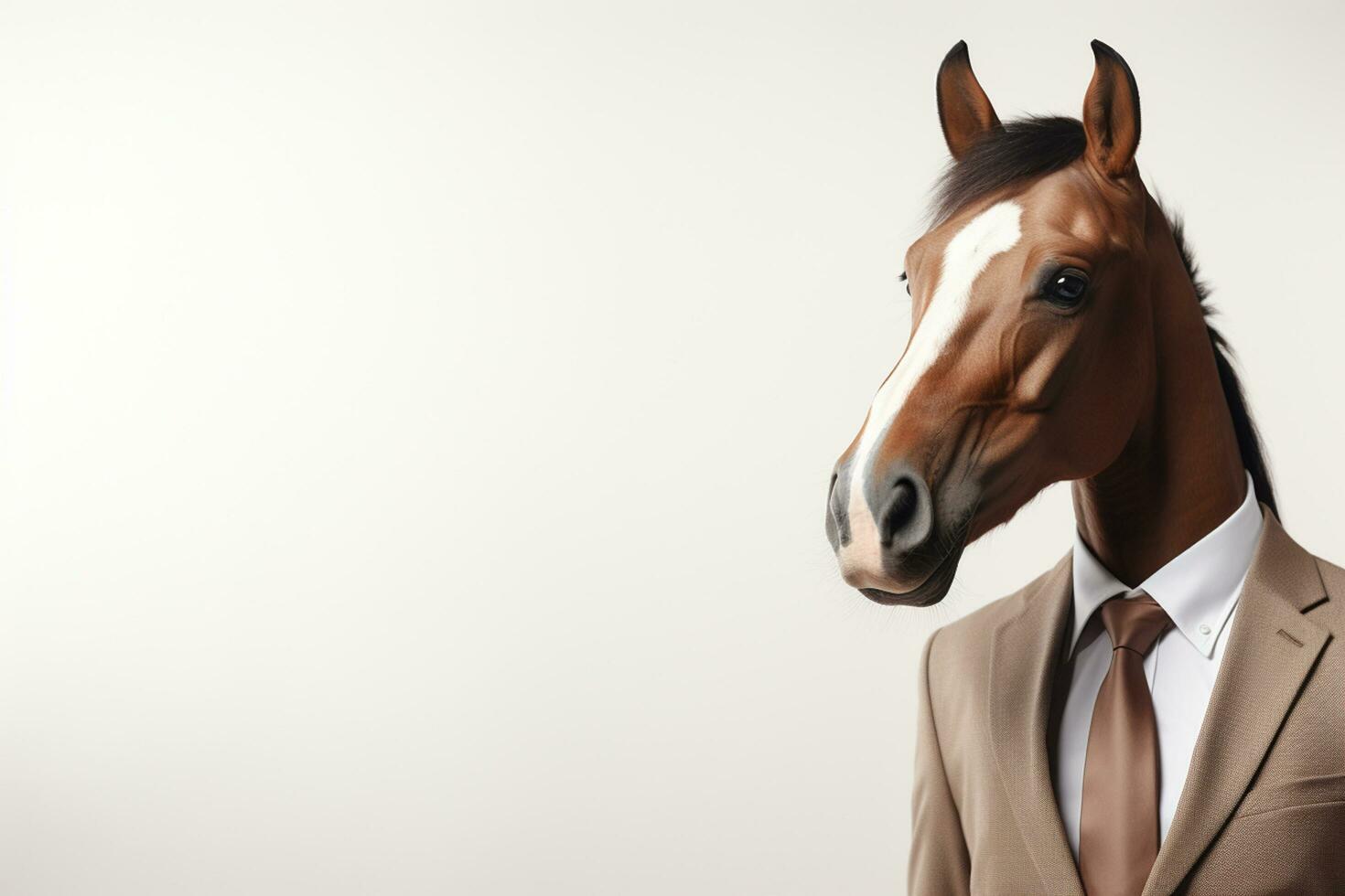 Portrait of a horse in businessman suit and tie on a isolated background. Ai Generated photo