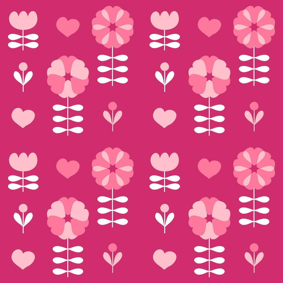 Delicate romantic floral seamless pattern with tulips and hearts. Valentine print for tee, paper, fabric, textile. vector