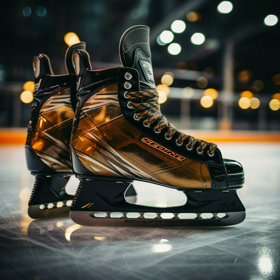 Gendered skates unite on the ice, hockey and figure styles For Social Media Post Size AI Generated photo