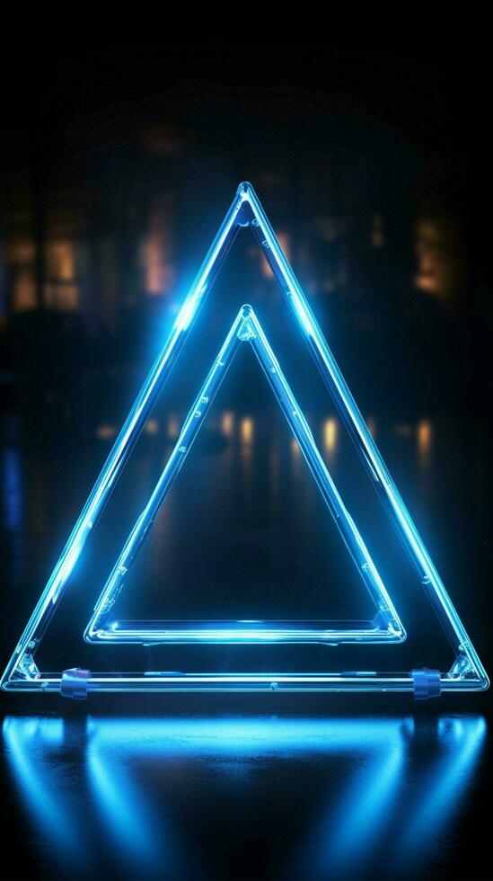 Blue neon triangle Elemental simplicity with a vibrant, modern edge Vertical Mobile Wallpaper AI Generated photo