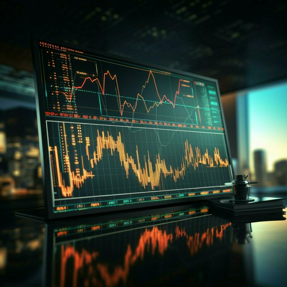 Graph and chart backdrop embodies forex trading, market dynamics, and investment concepts For Social Media Post Size AI Generated photo