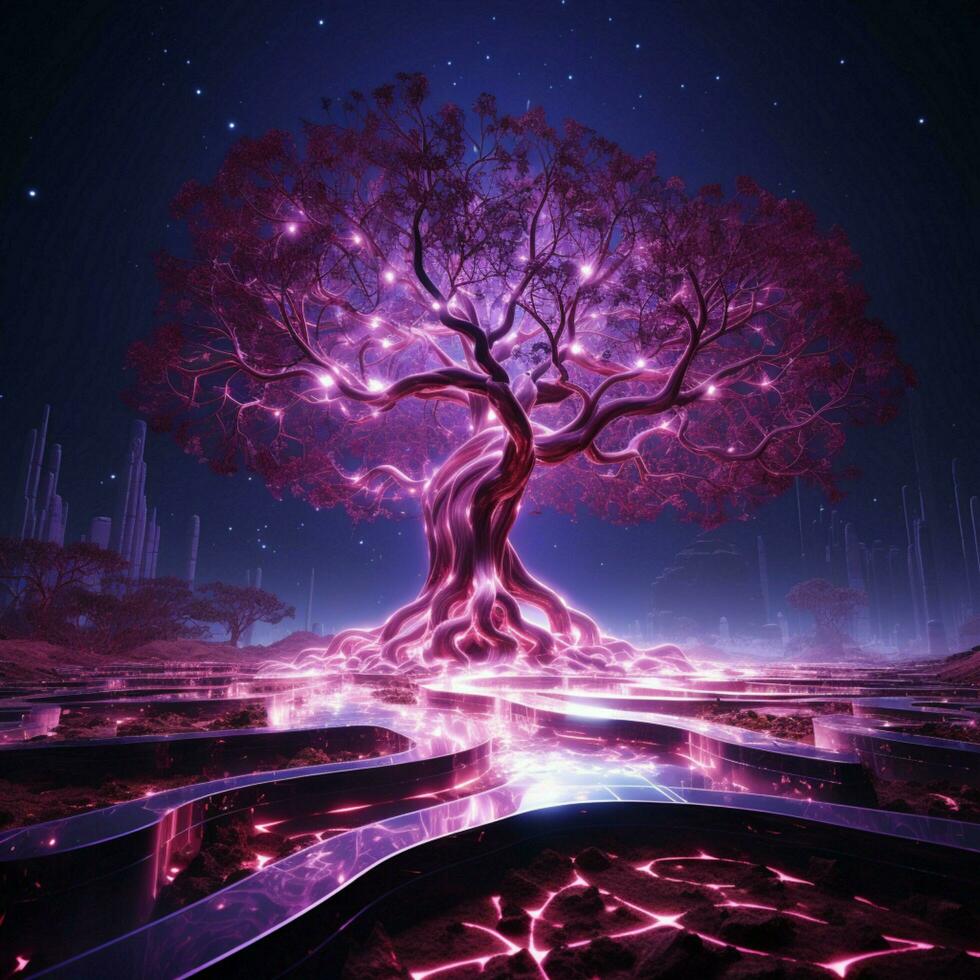 Ethereal circuit tree Pink and purple textures in 3D rendering For Social Media Post Size AI Generated photo