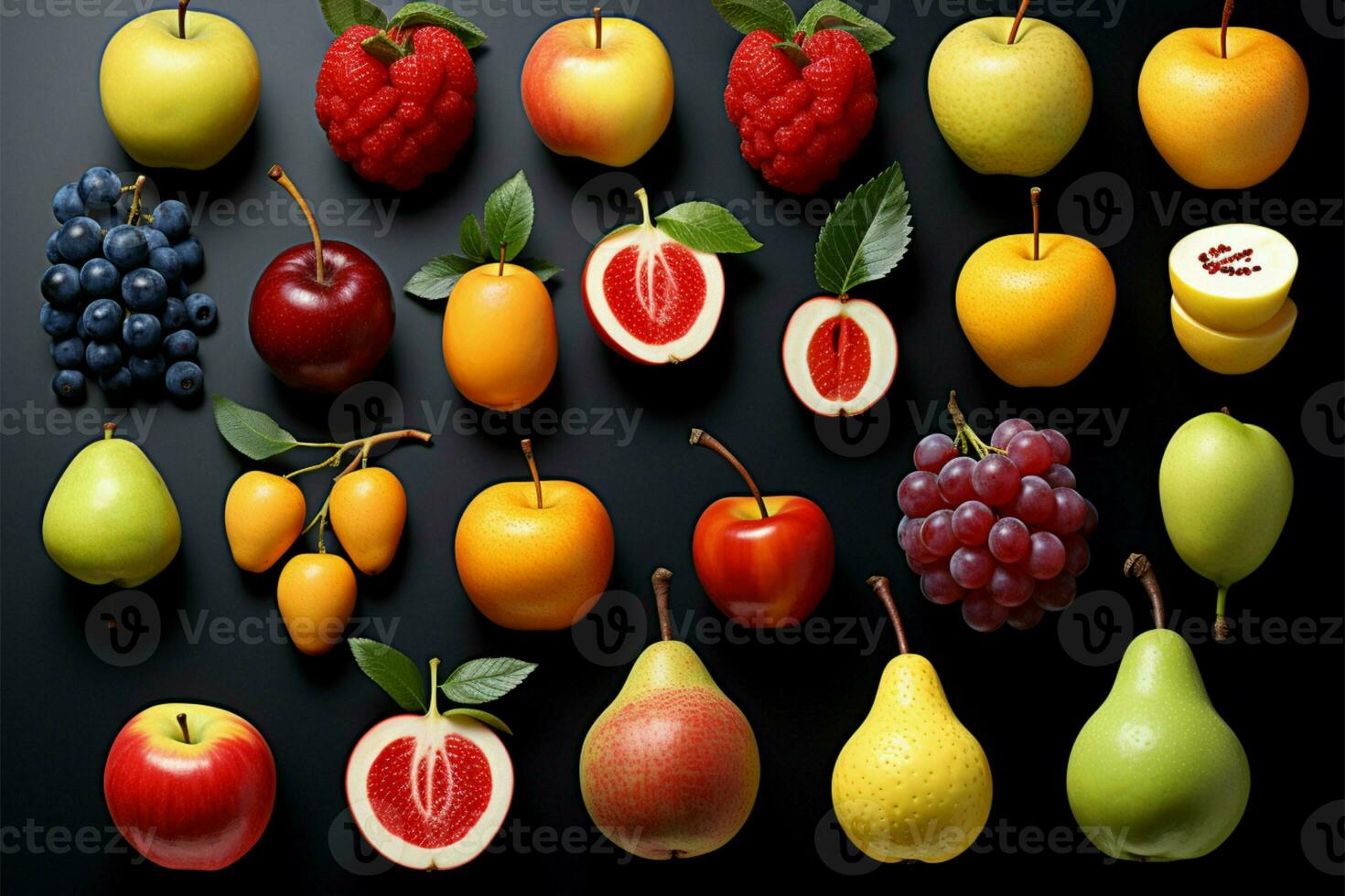 Variety of tree fruits captured in a diverse collection photo AI Generated