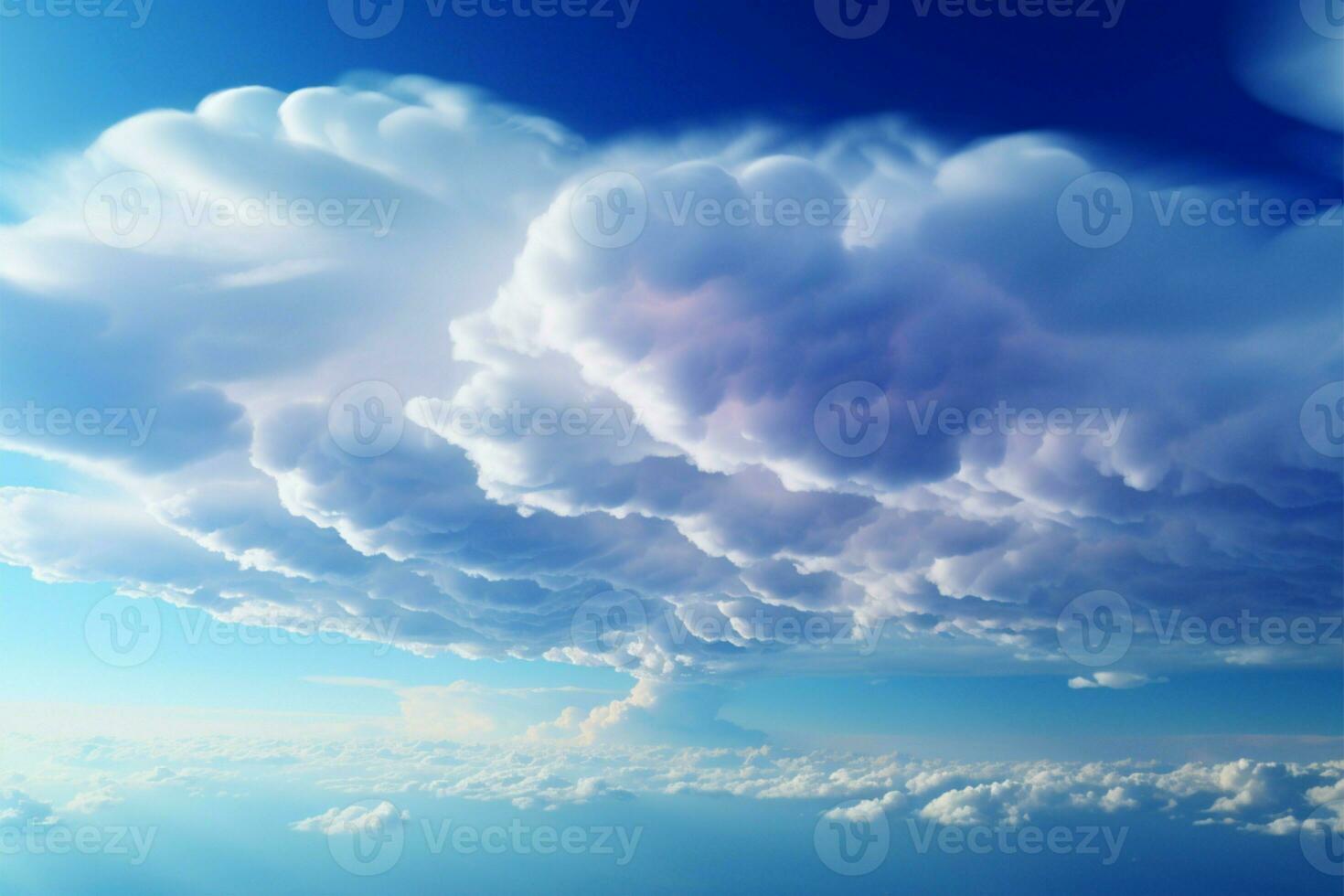 Witness the extraordinary blue cumulus clouds, a meteorological anomaly AI Generated photo