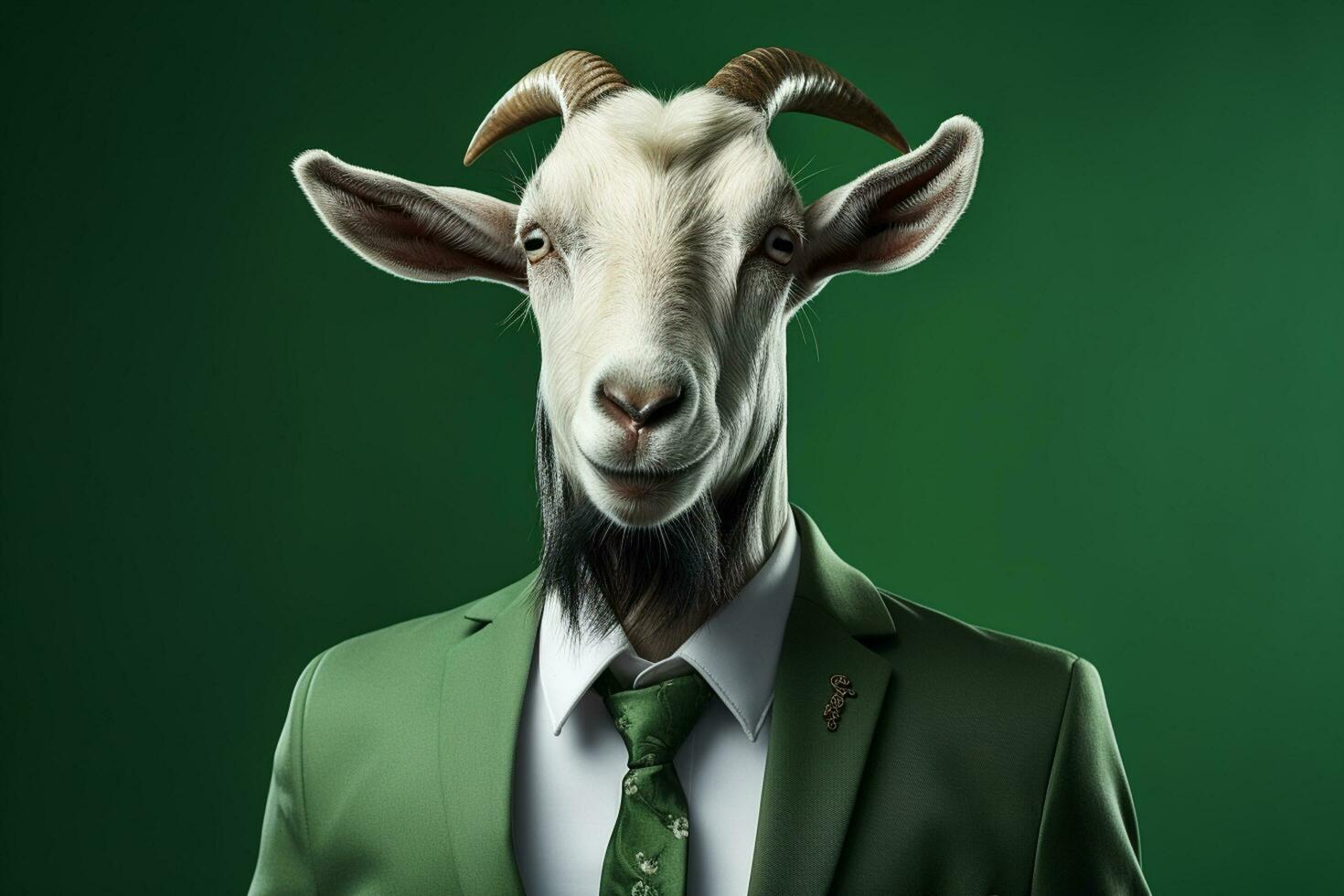 Businessman portrait of goat in suit and tie on isolated dark background Ai Generated photo