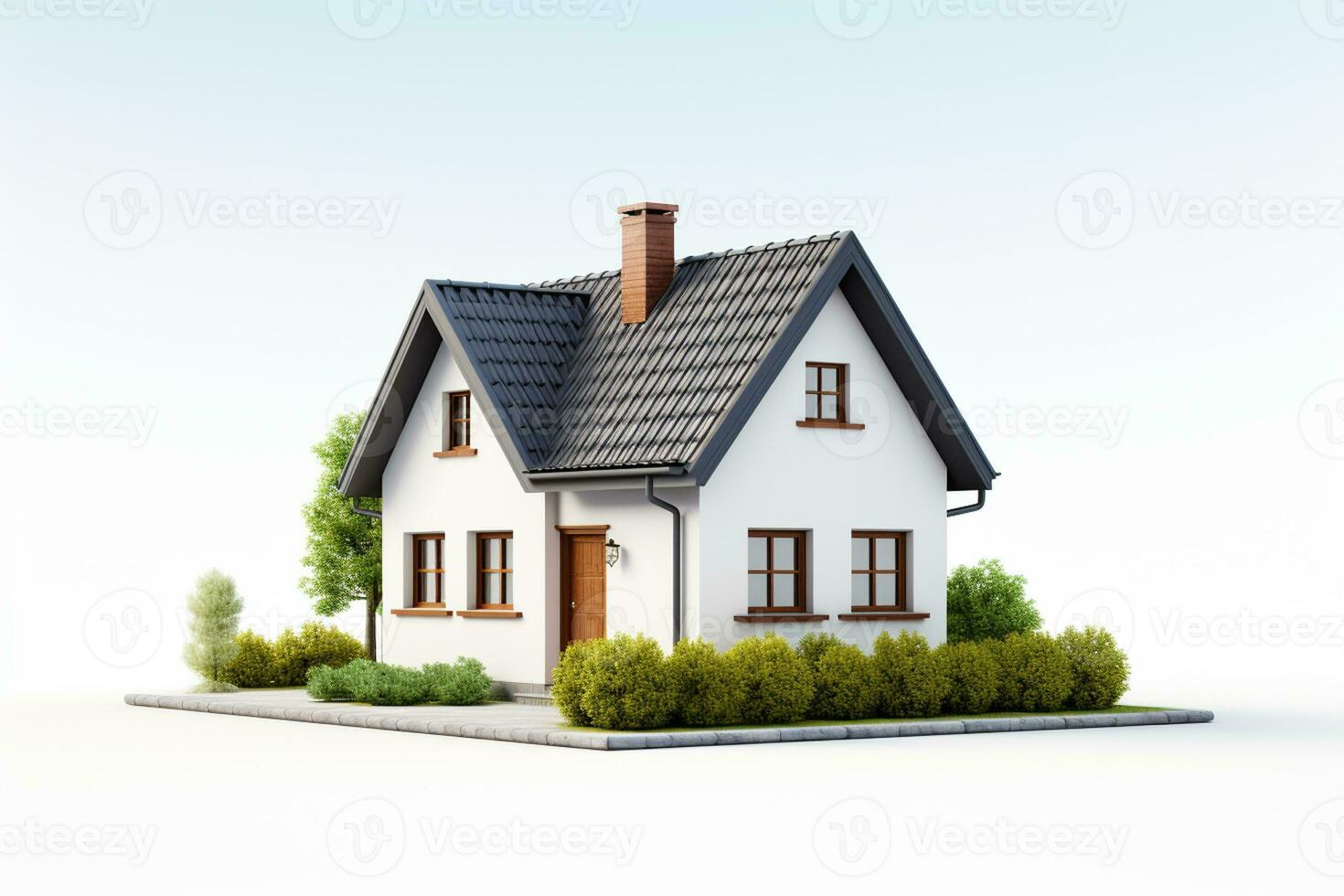 House with a chimney on a white background. 3d rendering Ai Generated photo