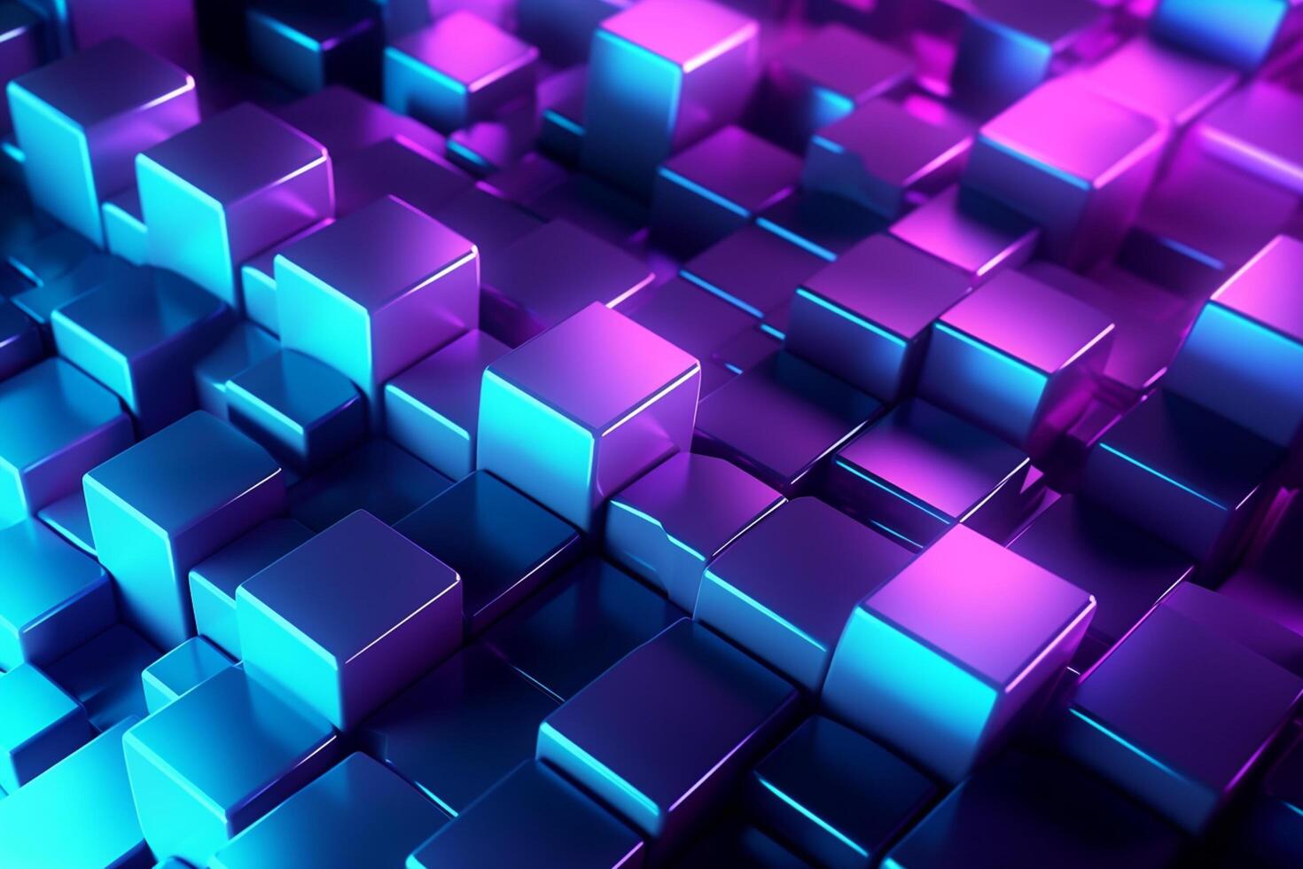 3d illustration of abstract geometric background with cubes in blue and pink photo
