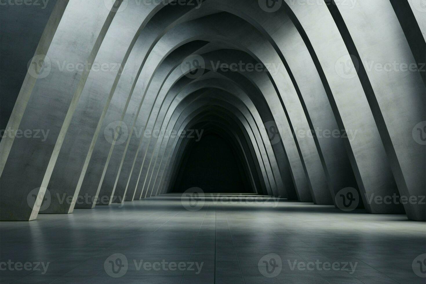 Abstract interior an empty concrete tunnel, a minimalist architectural space AI Generated photo