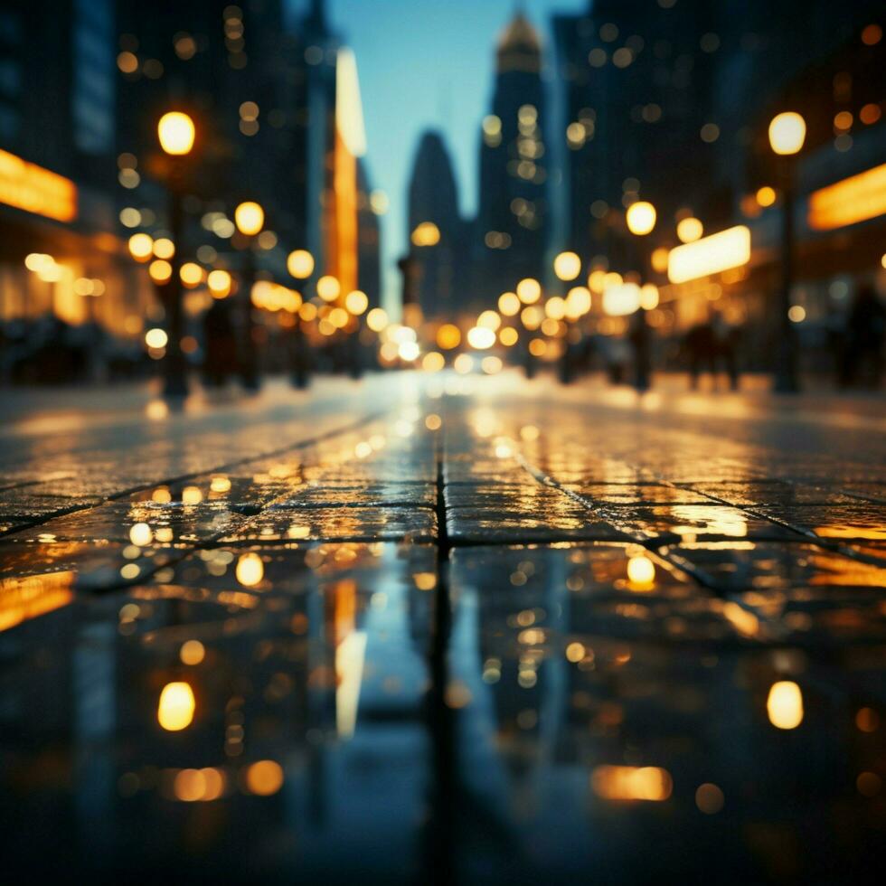 City lights dance Blurred night cityscape enhanced by captivating circle bokeh For Social Media Post Size AI Generated photo