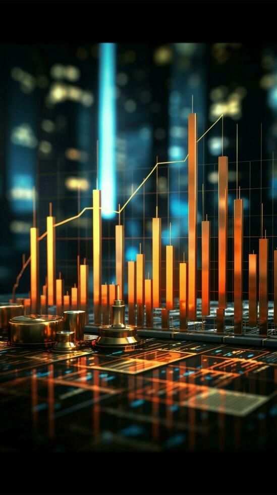 Economy scenario depicted through financial stats and candlestick chart of stock market Vertical Mobile Wallpaper AI Generated photo