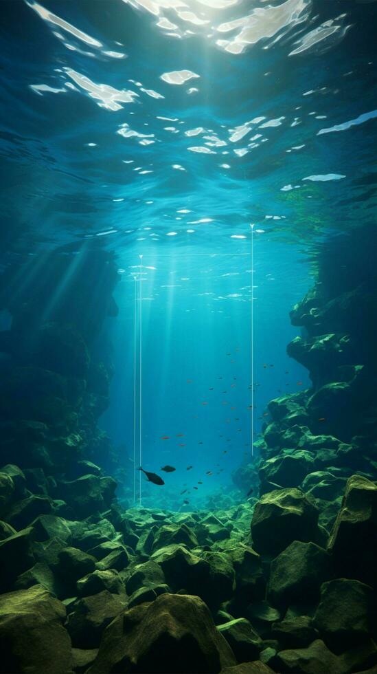 3D sea illustration Sun rays create a mesmerizing aquatic world Vertical Mobile Wallpaper AI Generated photo