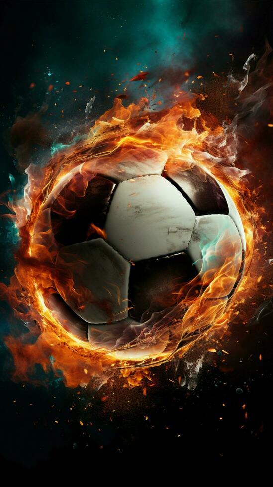 Animated soccer spectacle, Engaging poster displaying a lively soccer ball Vertical Mobile Wallpaper AI Generated photo