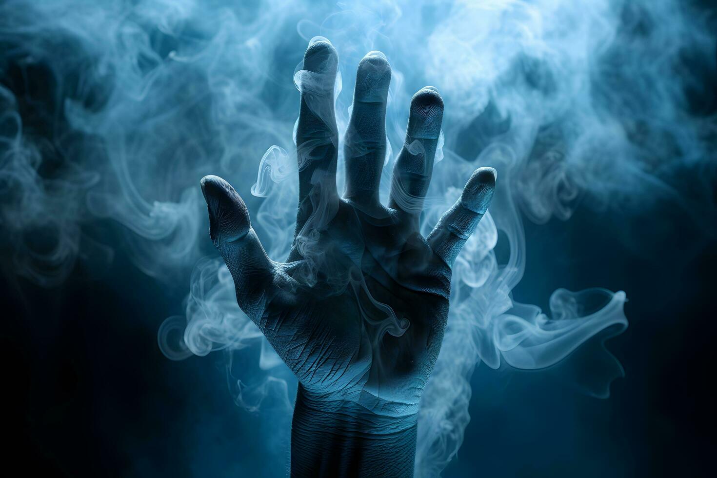 Smoke coming out from human hand on a dark background AI Generated photo