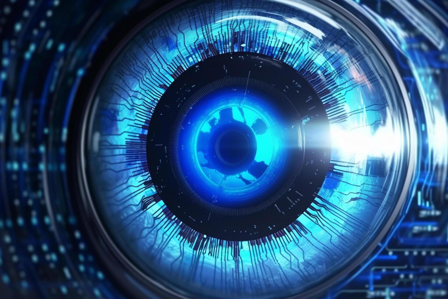 Close up view of eye with digital interface. 3d rendering toned image photo
