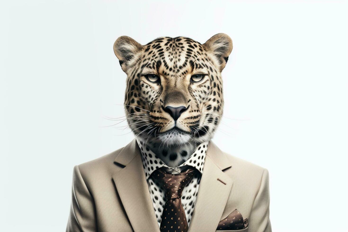 retrato de un Tigre en un empresario traje en un gris antecedentes. ai generado foto