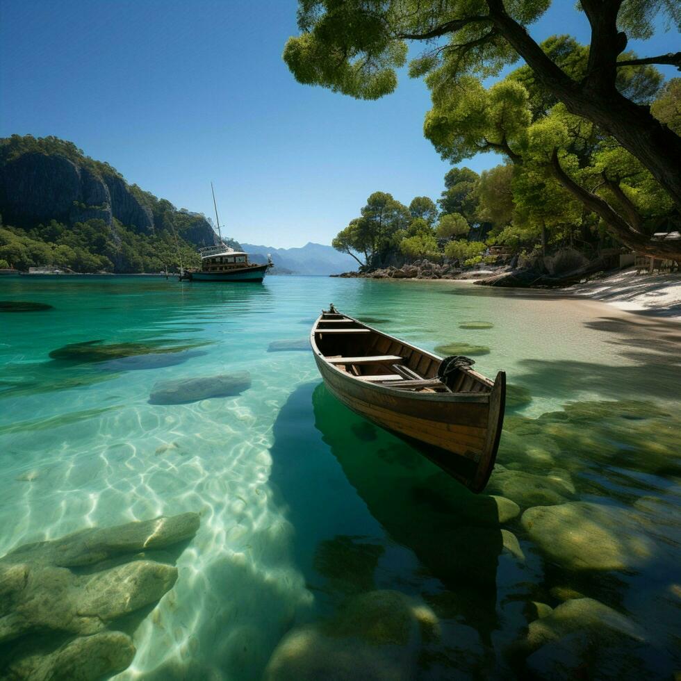 Patong Beach vista, long-tail boats, luxury cruise adorn Andaman Seas picturesque expanse For Social Media Post Size AI Generated photo