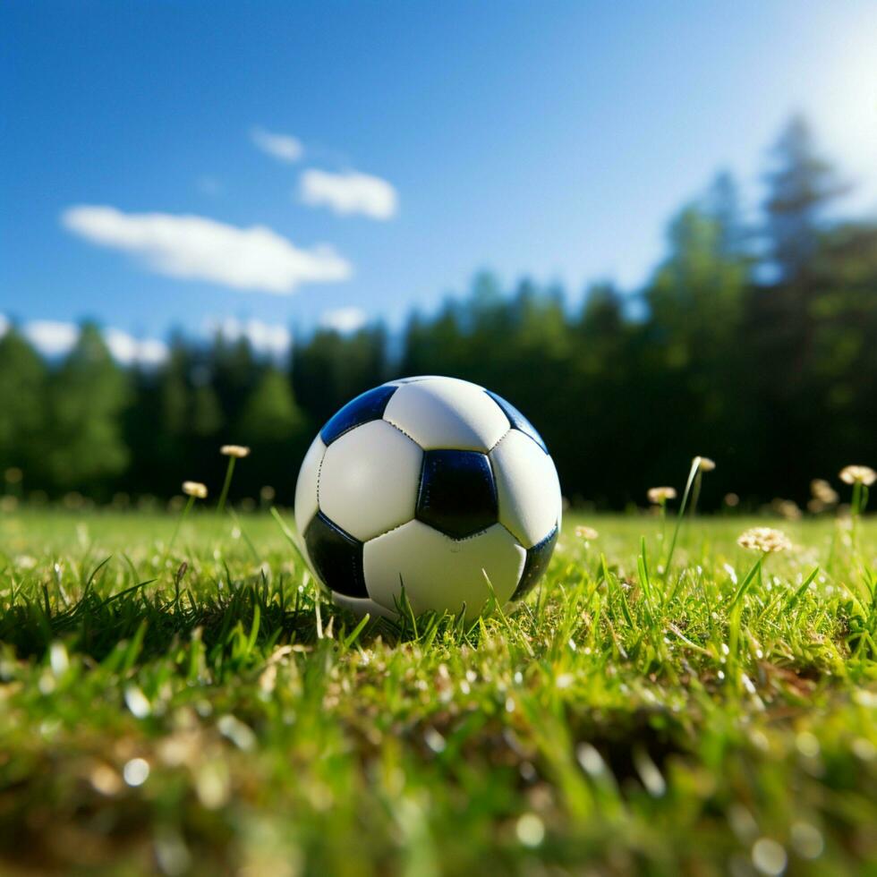 Spherical sports ball rests peacefully on a bed of grass For Social Media Post Size AI Generated photo