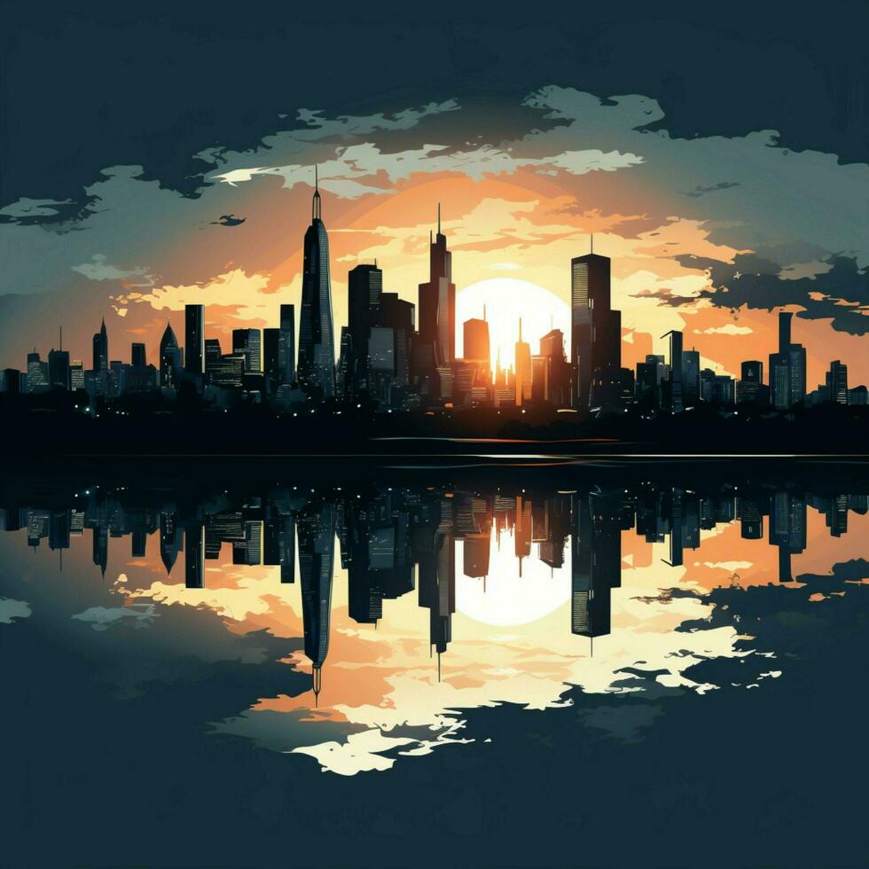 City silhouette Urban vector landscape features captivating skyline and cityscape elements For Social Media Post Size AI Generated photo