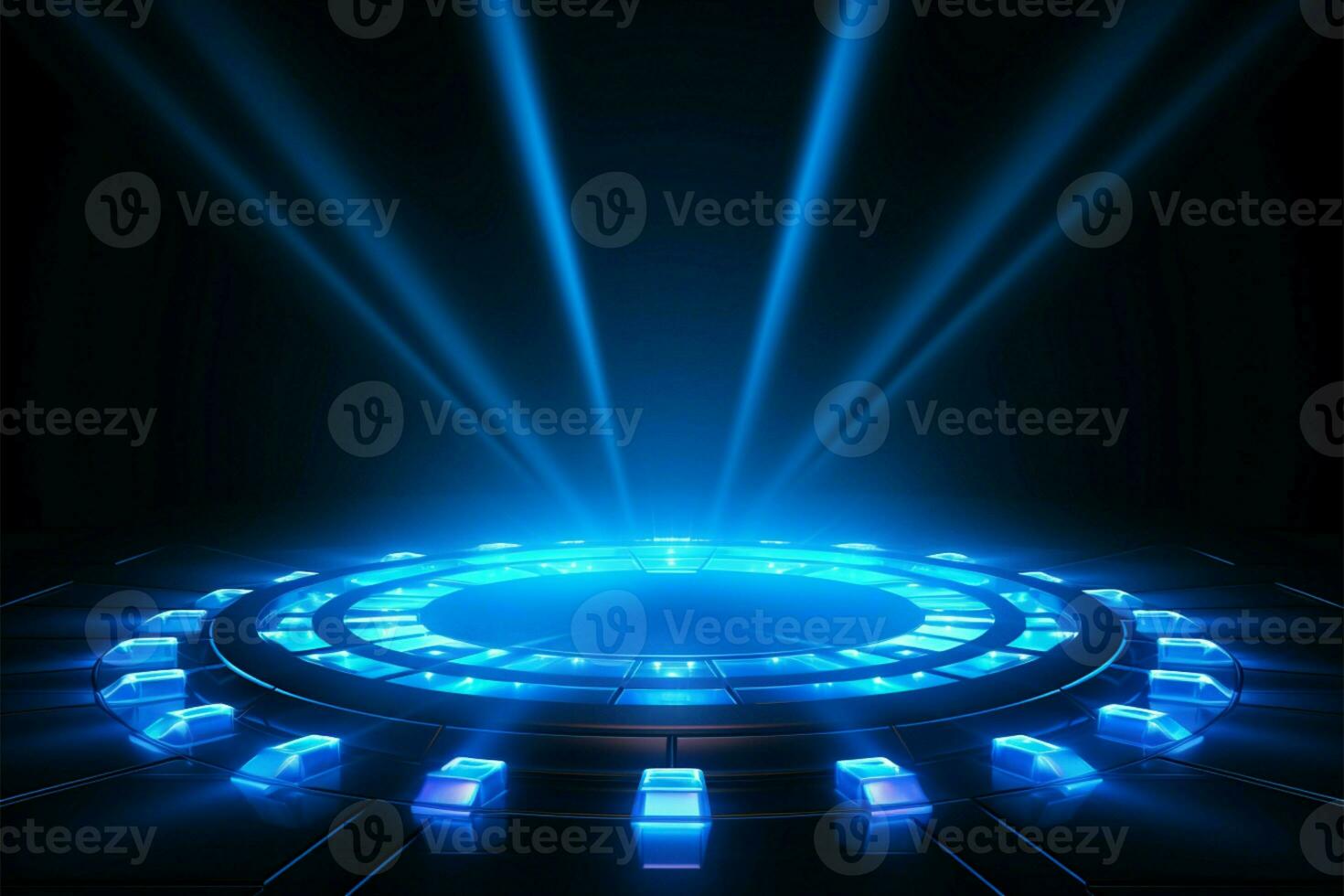 Vector illustration a blue neon stage illuminated by vibrant spotlights AI Generated photo